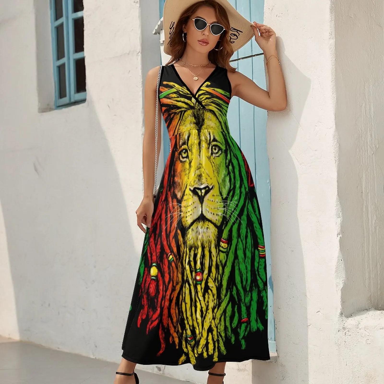 Rasta Rastafarian Reggae Earphone Lion Dress Street Wear Boho Beach Long Dresses Women Modern Graphic Maxi Dress Gift Idea