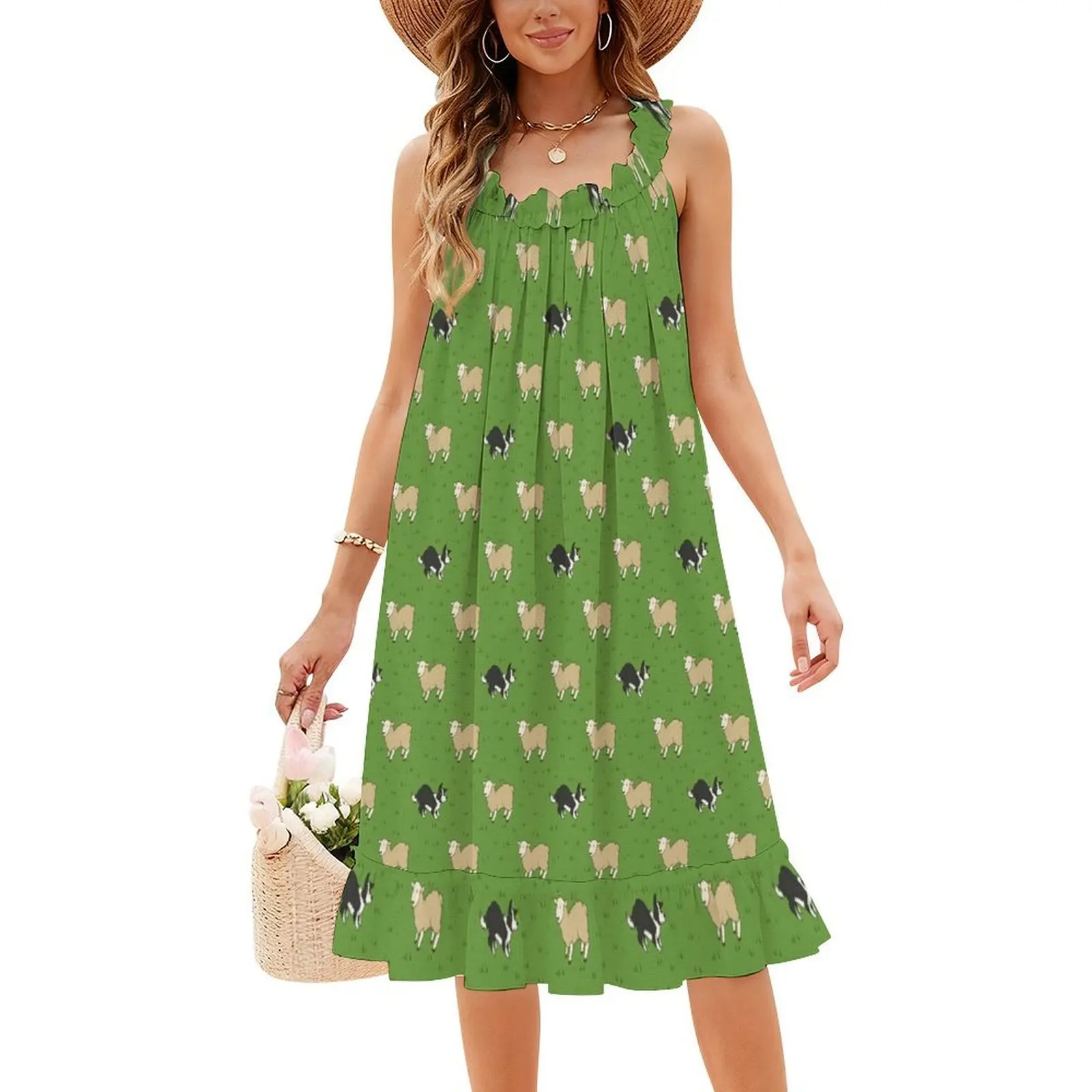 فستان عطلة مثير للكلاب والأغنام الأبيض من Come Bye-B&W للنساء لحفلات الشاطئ وأعياد الميلاد فستان قصير من Sheepdog Border Collie Border #4