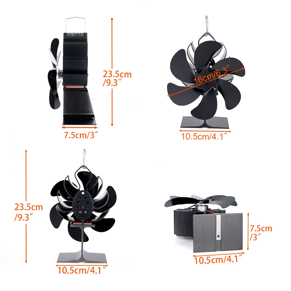 Ventilatore per camino Ventilatore per stufa alimentato a calore a 6 pale Nessuna batteria o elettricità richiesta Bruciatore a legna per legna Ventilatore ecologico Riscaldatore per legna da ardere domestico