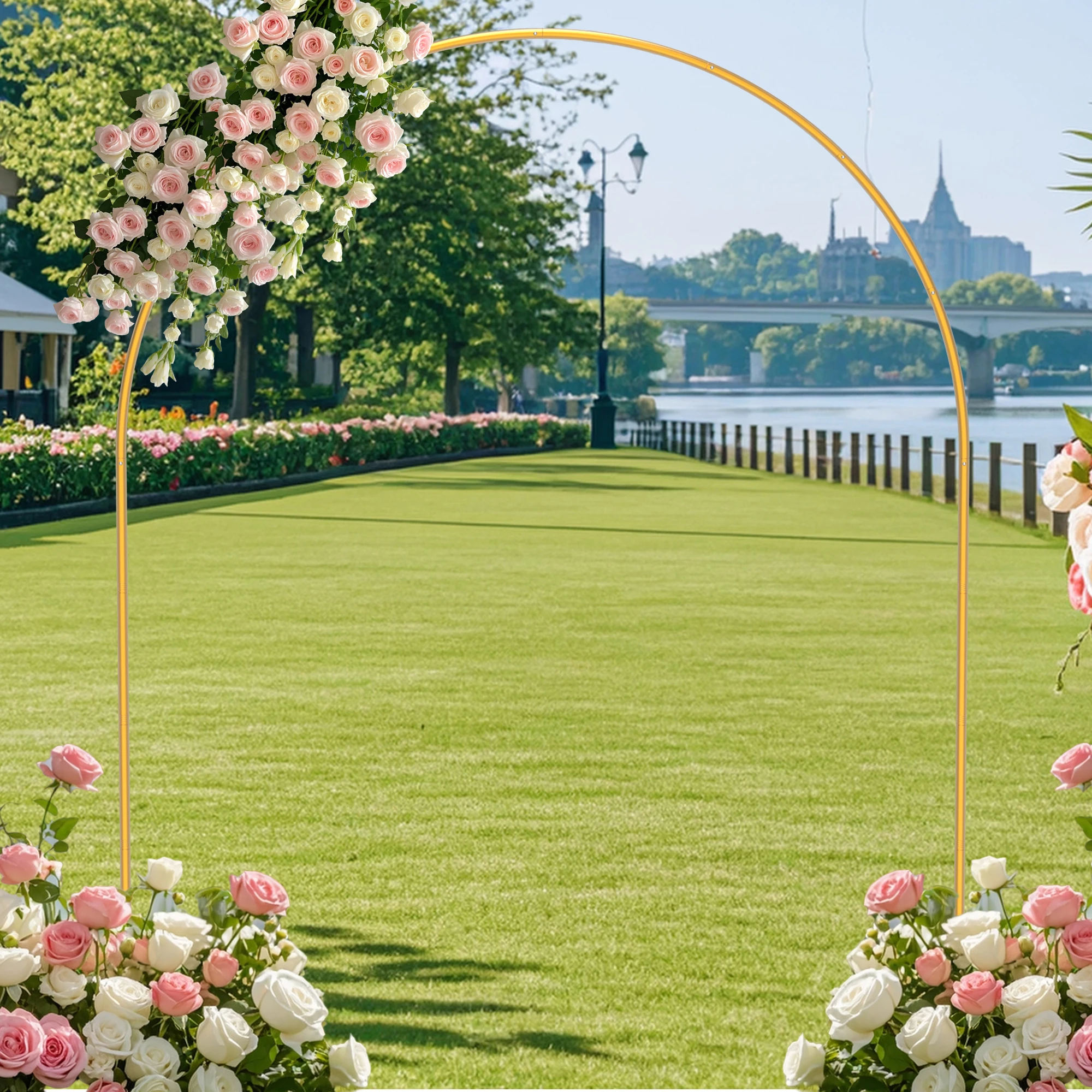 

Large Metal Wedding Arch Stand with Base, 7.9Ftx6.9Ft Metal Round Arch Frame Stand, Suitable for Wedding Ceremonies, Birthday Parties, Showers, Anniversaries