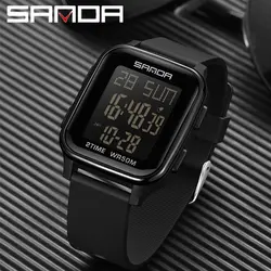 SANDA Square Electronic Watch Men Fashion Trend Multi functional Countdown Alarm Clock Single Display Men's LED Digital Watches