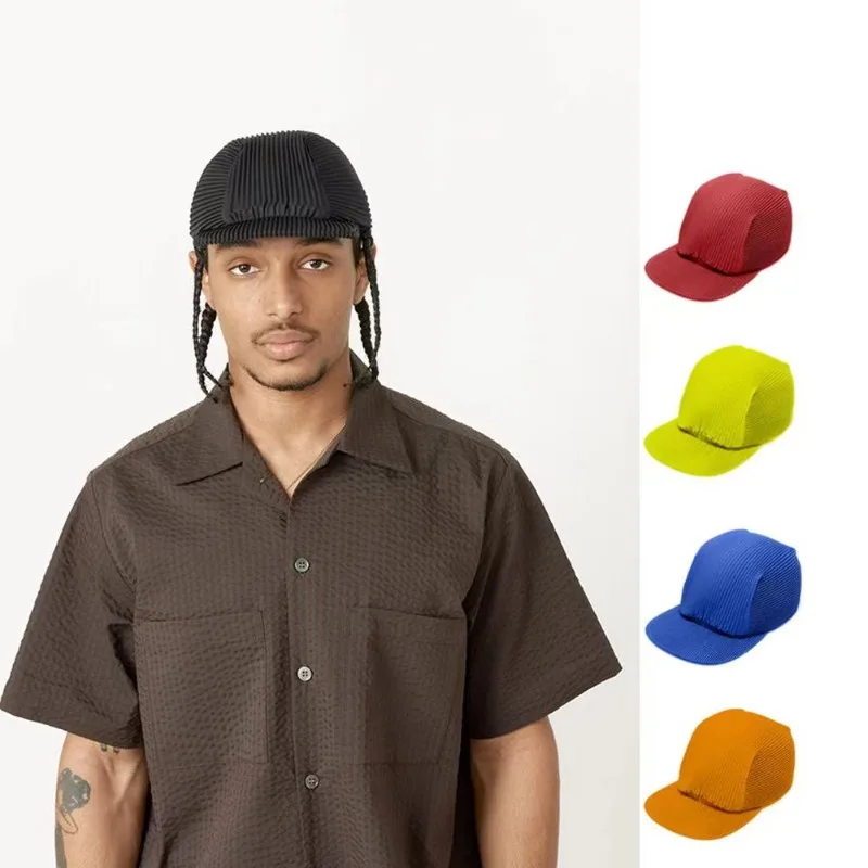 Miyake Pleat Duckbill Cap Summer Simple Sunshade Baseball Cap Fashion Hip-Hop Dopamine Colorful Beret Elastic 52-62cm Men Women