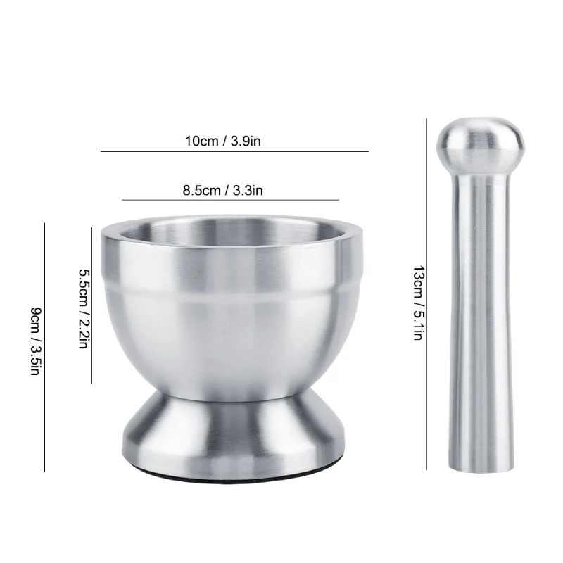 Stainless Steel Mortar Pestle Beans Garlic Spices Foodstuffs Grinder Kitchen Tool With Lid