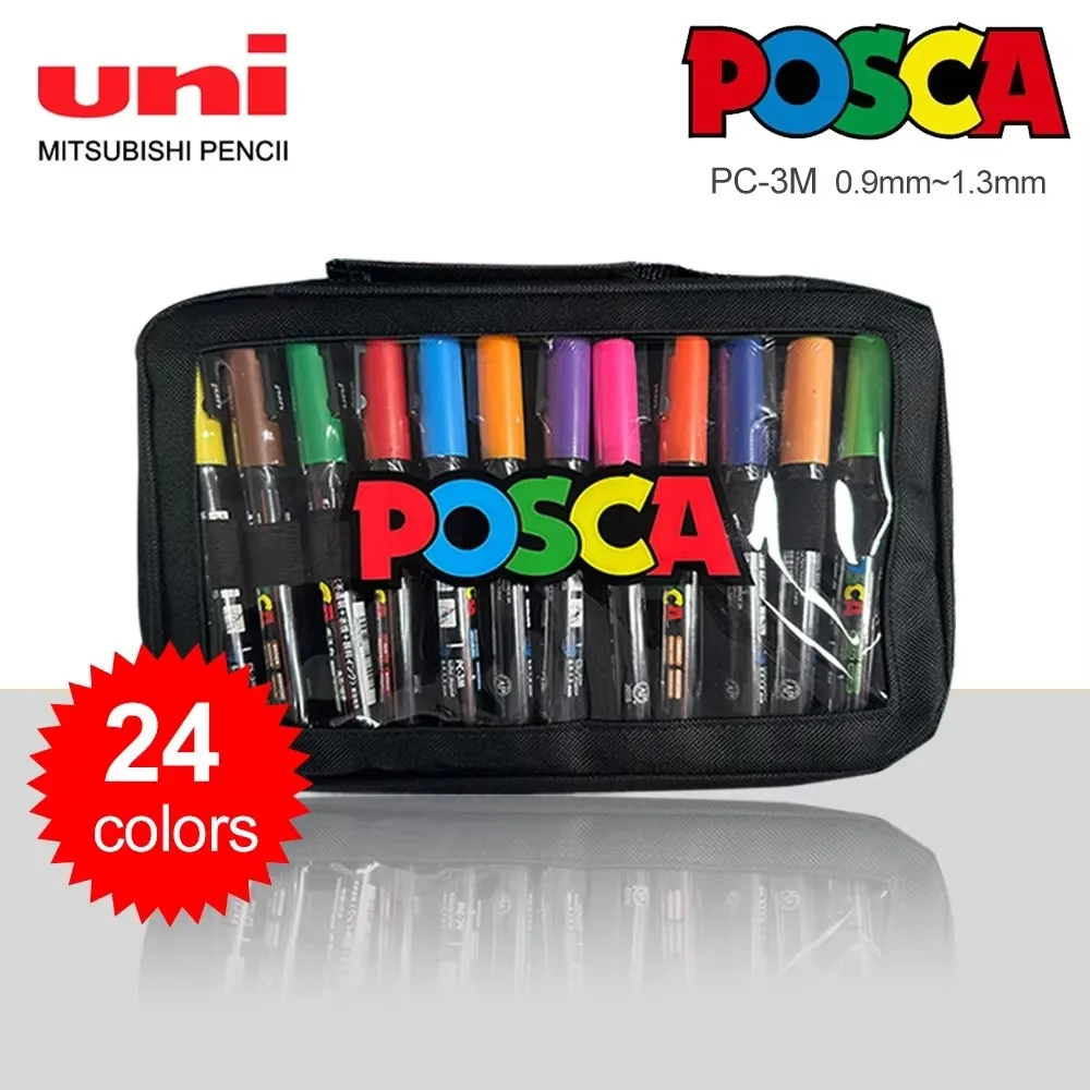 24pcs Japan UNI POSCA Acrylic Marker Set for Graffiti Painting Waterproof Permanent POP Advertising PC-3M 0.9mm~1.3mm Art Supplies  Posca Markers Brush Pen School Supplies Art Supplies for Artist Stationery