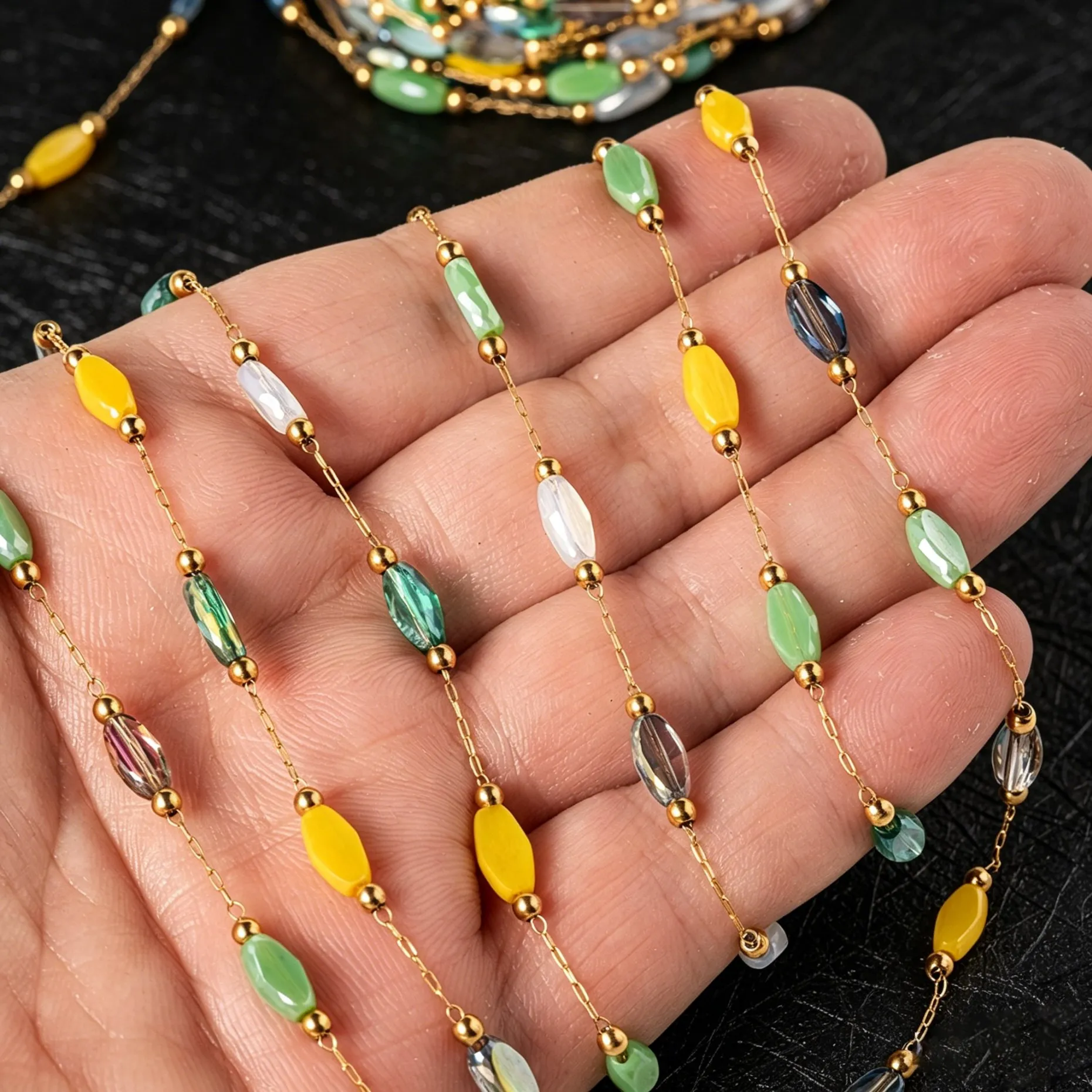 1 Meter Edelstahl Weiße Blaue Lila Steinperlen-Kette für DIY Handgemachte Halsketten Armbänder Schmuckherstellung Zubehör – Detail 5