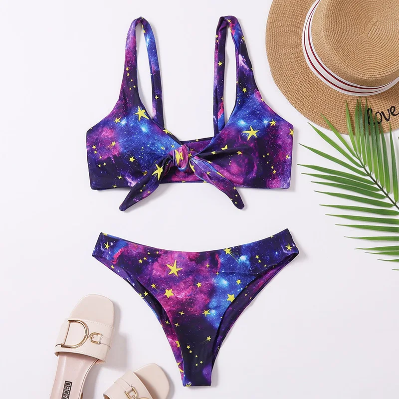 

Gradient Tie Dye Bikini Knotted Goth Swimsuit Push Up Stars Swimwears Women Beach Vacation Outfits Biquini Bathing Swimming Suit