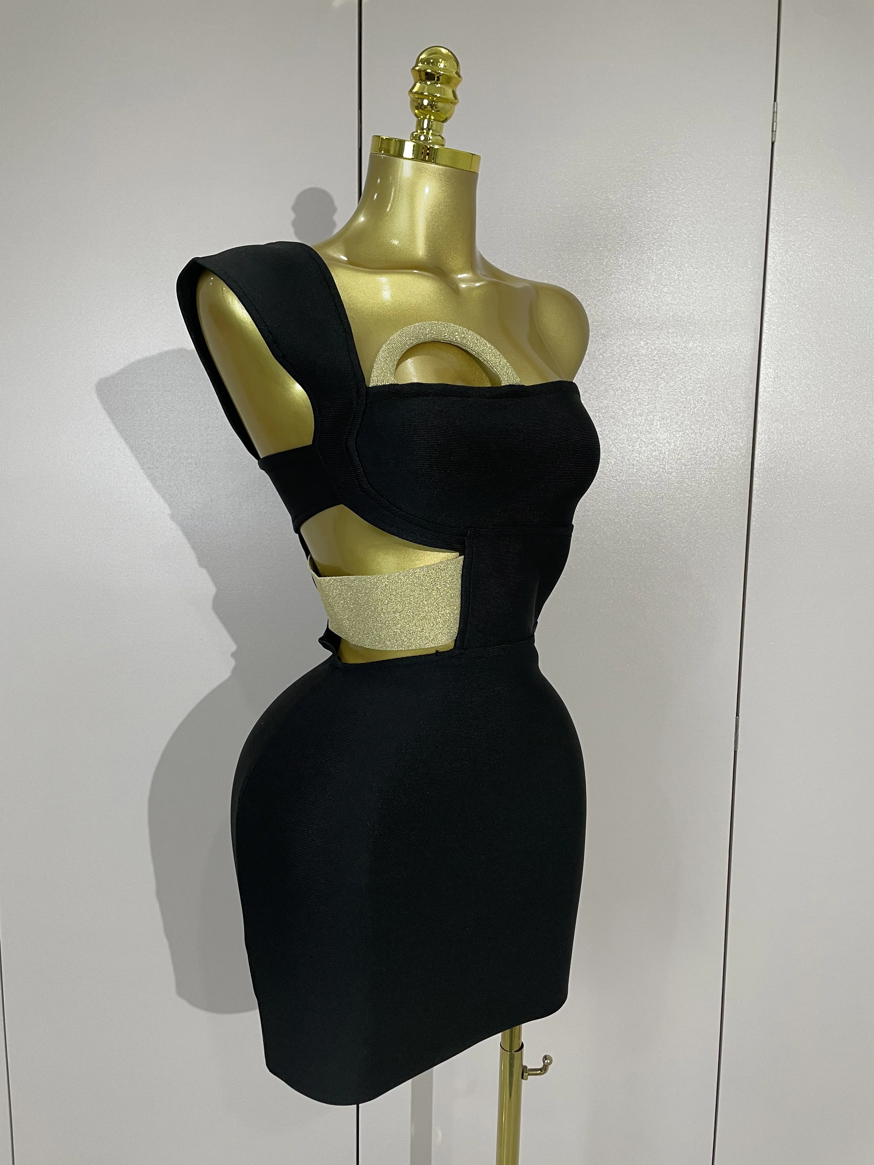 Frauen Sexy Cut Out Schwarz Bodycon Verband Kleid Abend Party Promi Elegante Geburtstag Club Kleider Foto Schießen Outfit