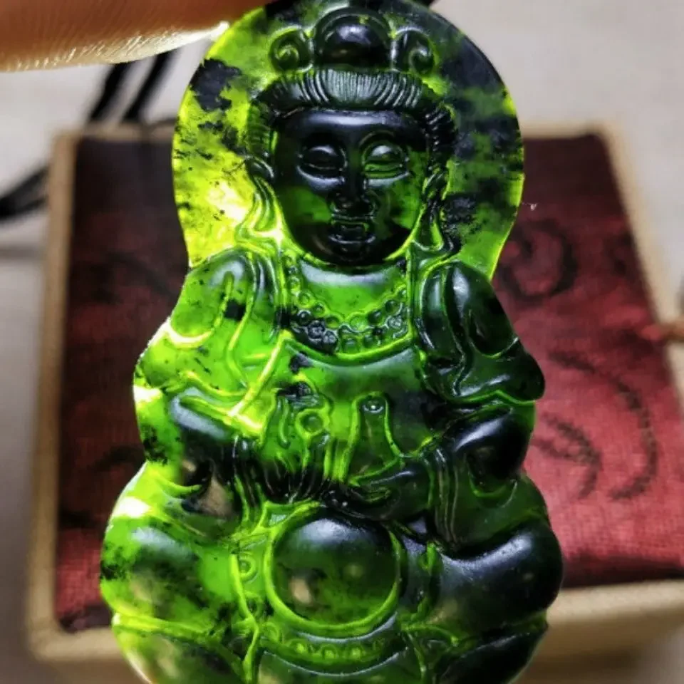 

Подвеска Гуаньинь из натурального чернила, ожерелье Бодхисаттвы из темно-зеленого нефрита Гуаньинь, безопасный кулон Гуаньинь.