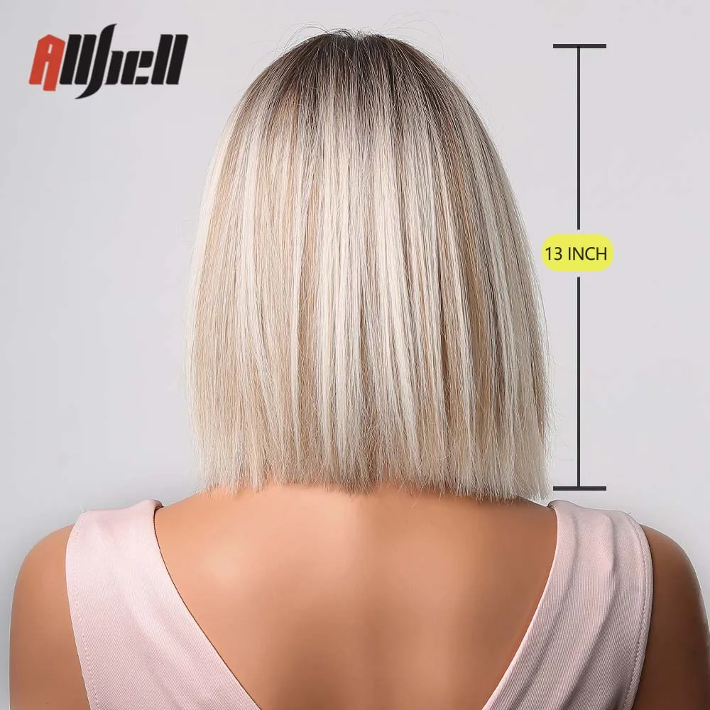 Ombre Braun Platin Blonde Synthetische Perücken Kurze Gerade Bob Perücken für Schwarze Frauen Täglichen Natürliche Wärme Beständig Haar Cosplay