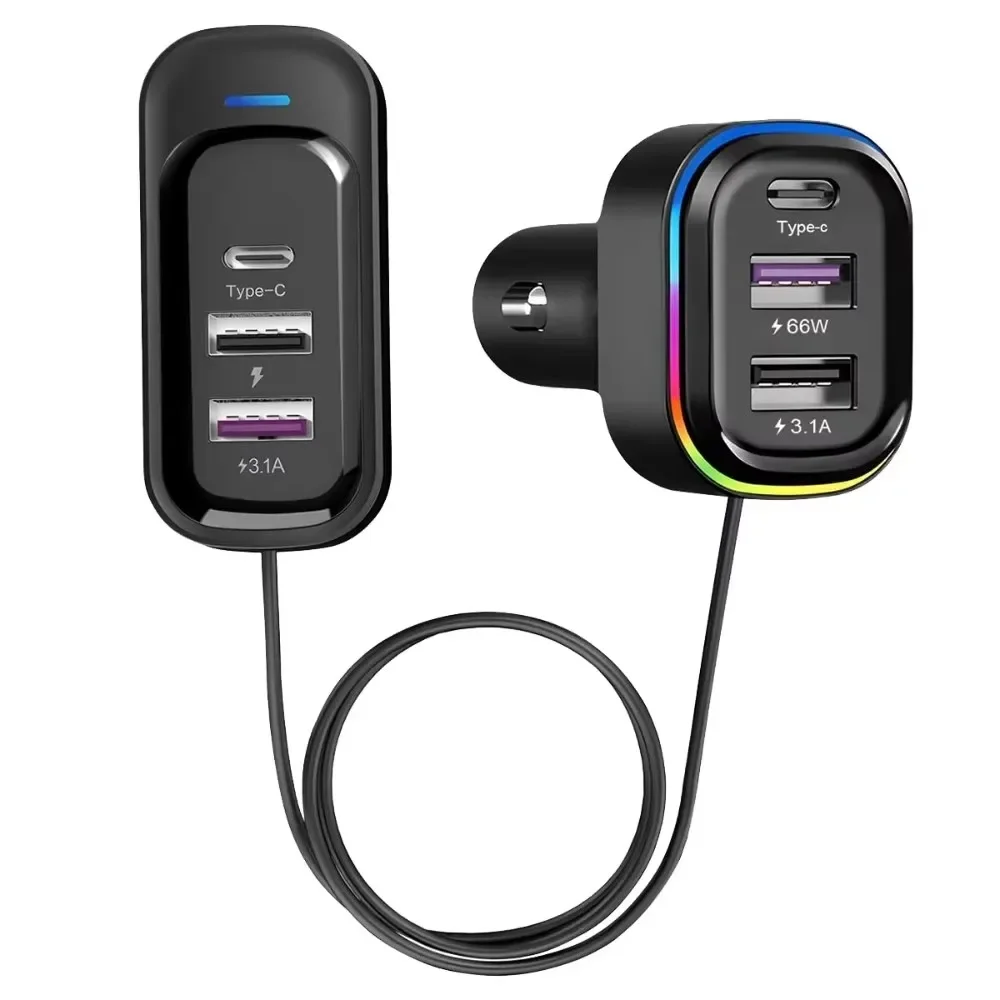 carregador-de-carro-usb-c-de-6-portas-com-cabo-de-extensao-de-15m-adaptador-de-carregamento-rapido-com-luz-rgb-e-grampo-antiderrapante-pd-66w-multi-portas-frontal-e-traseiro