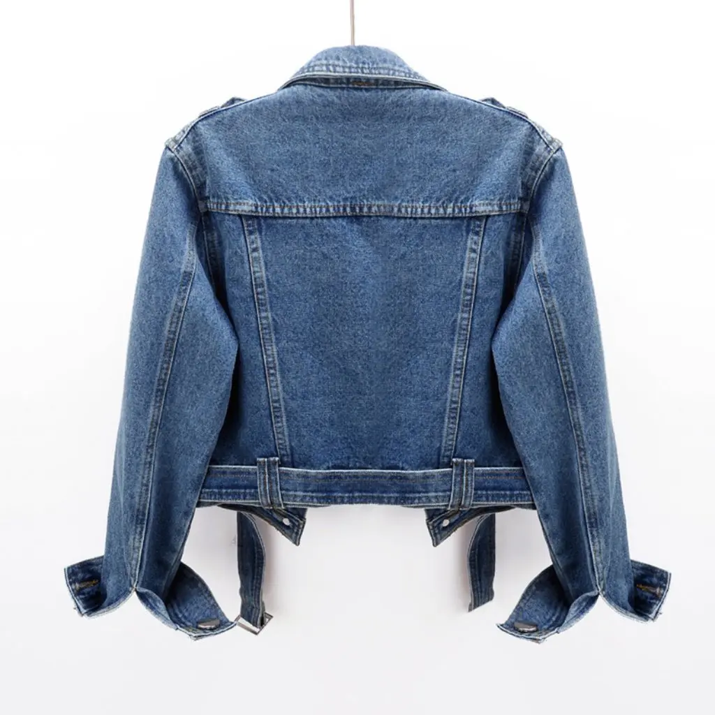 

Women's Korean Style Loose Casual Denim Top Short Blue Motorcycle Jacket for Spring Autumn New