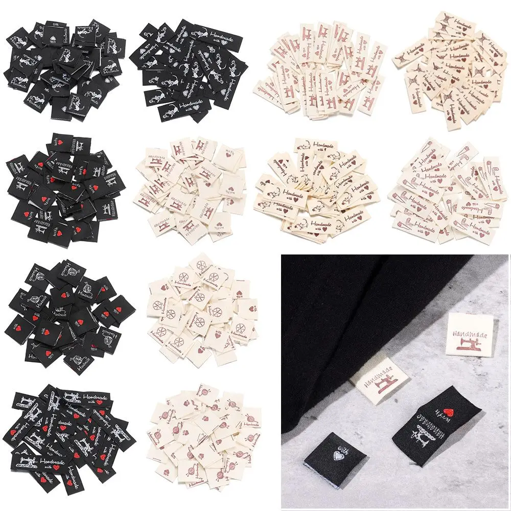 50PCS Sewing Machine Woven Supplies Cartoon Cat Handmade With Love Garment  Accessories Clothing Tags Clothes Labels