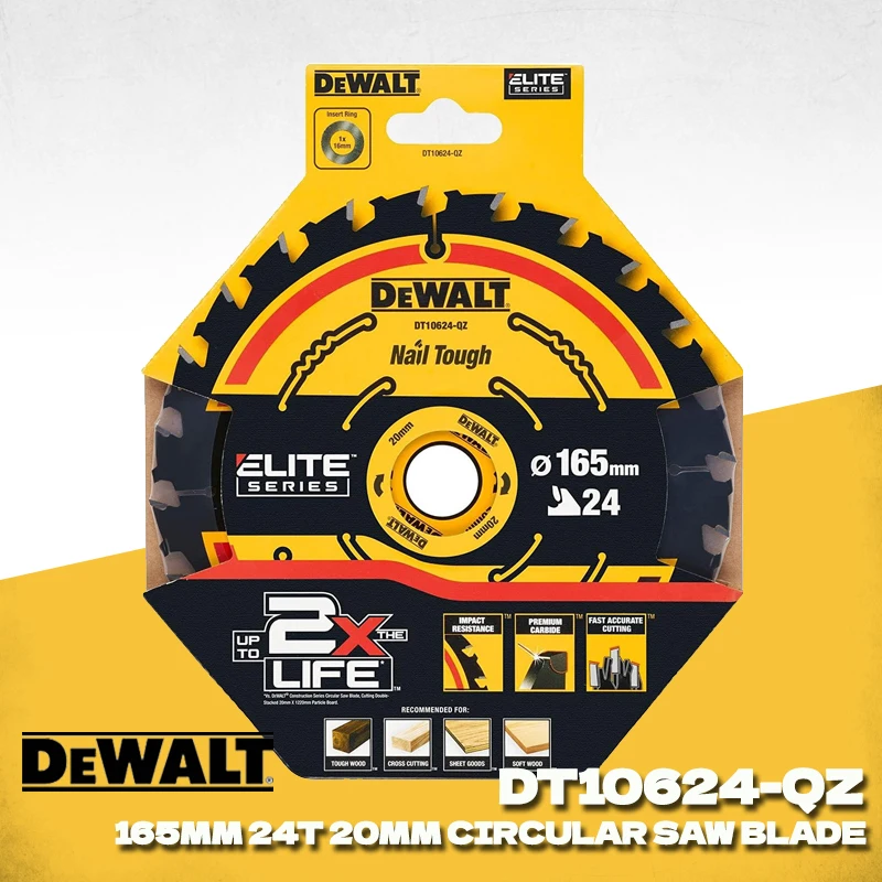

DEWALT DT10624 Woodworking Saw Blade 165mm x 20mm 24T Carpentry Dedicated Cutting Disc Power Tool Accessories DT10624-QZ