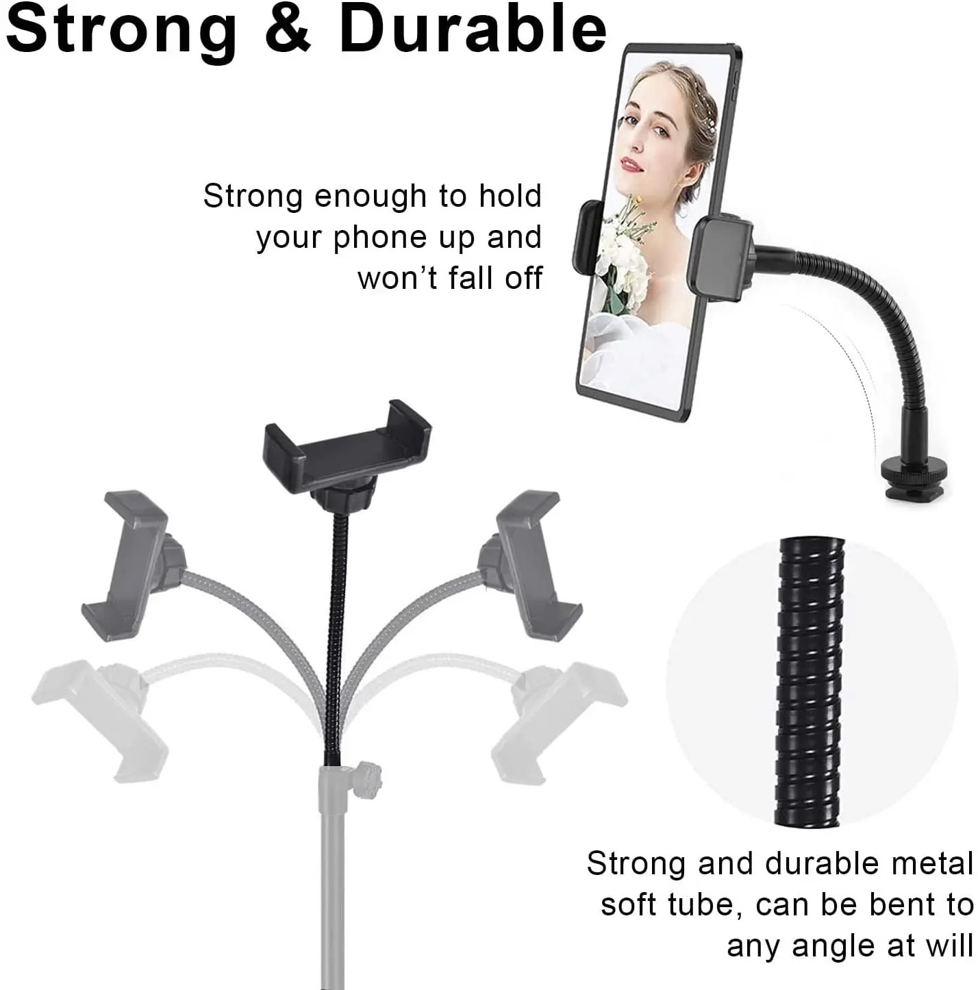 Phone Holder for Ring Light and Tripod Stand with 1/4" Female Thread Adapter, Flexible Phone Tripod Mount with Detachable Hot