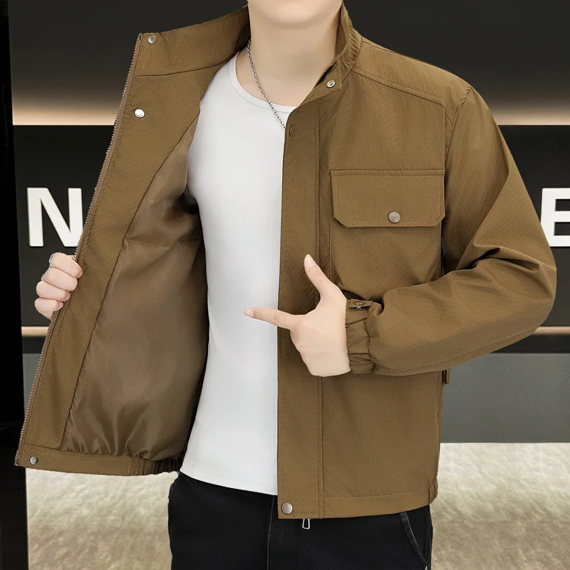 

Spring Autumn Men's Casual Jaet 2025 New Korean Sle Youthful Stand Collar Haome Topwear Polyester Faion Ciscape