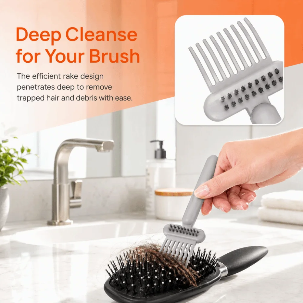 3PCS 2-In-1 Design Hair Brush Cleaner Effective Cleaning Hair Dust Removal Comb Cleaning Brush Dual-Sided Rake