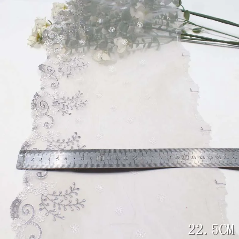 90Yards Grey Embroidered Lace Trim Skirt Hem Underwear Sewing Craft DIY Apparel Fabric Dress Lace Lingerie Bikini