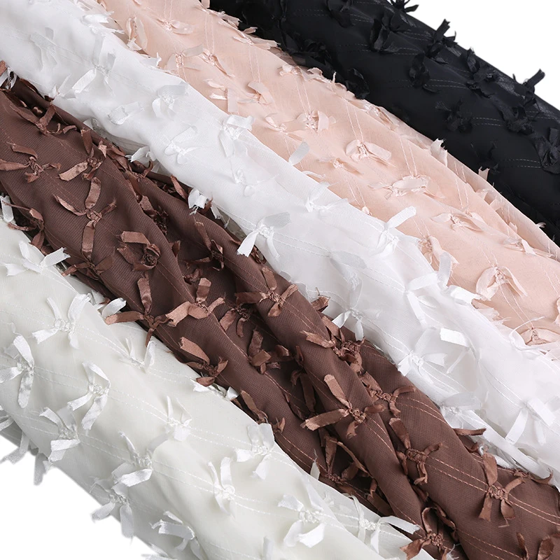 

100x150cm 3D Bow Embroidered Fabric Bowknot Chiffon Fabric Diy Wedding Dress Skirt Bag Decorative Sewing Fabric