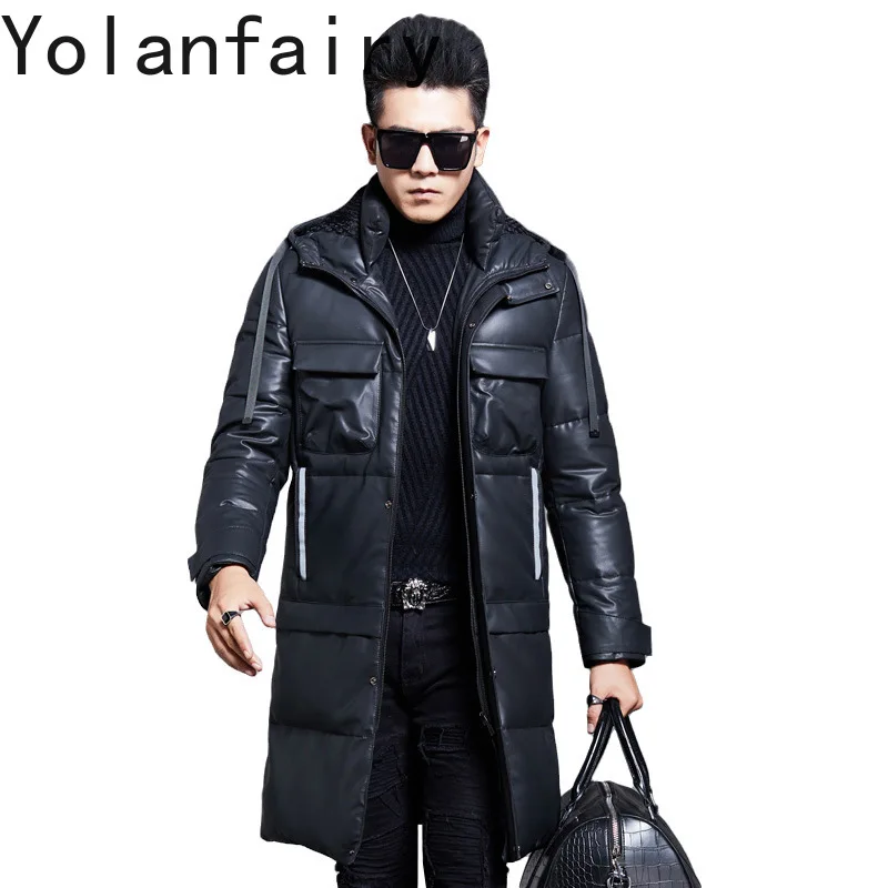 

YOLANFARIY Real Sheepskin Genuine Leather Down Jacket White Goose Down Coats Mens Clothing Business Casual Tops Пальто Мужское