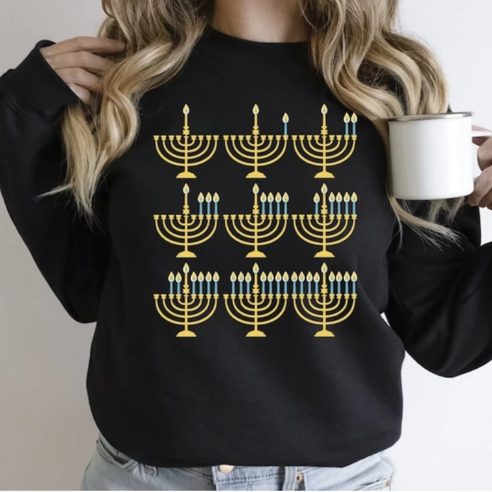 Menorah Hanukkah البلوز سعيد شانوكا سترة 2025 المرأة الشتاء البلوز الشارع موضة ملابس علوية من القطن عالية الجودة