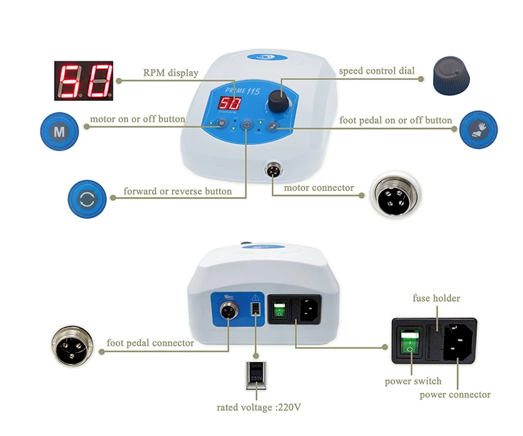 RHJC PRIME 115 Bürstenloser Mikromotor 50000 U/min 210W 7,2 N.cm Schmuck-Gravur Polierwerkzeug Dentallabor Rotationswerkzeug – Detail 2