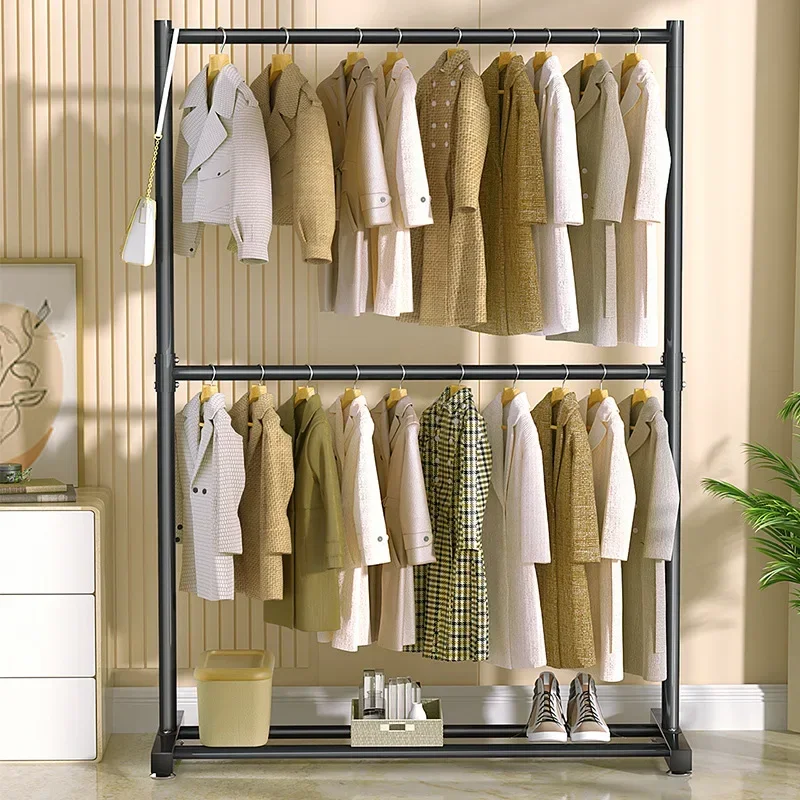 Hanging Heavy Duty Clothes Rack Black Metal Wheels Floor Outdoor Clothes Hanger Space Saver Industrial