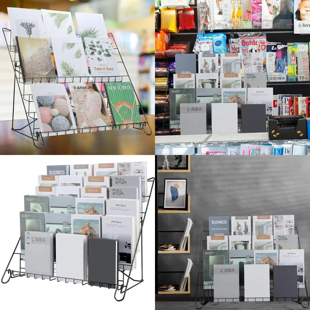 Black 6-Tier Wire Bookshelf for CD/Magazine Displays and Retail Brochure Holders