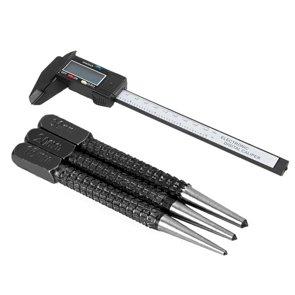 

AAAF 1X Electronic Digital Caliper & 3Pcs High-Carbon Steel Center Punch Set 10Cm Non Slip Center Punch