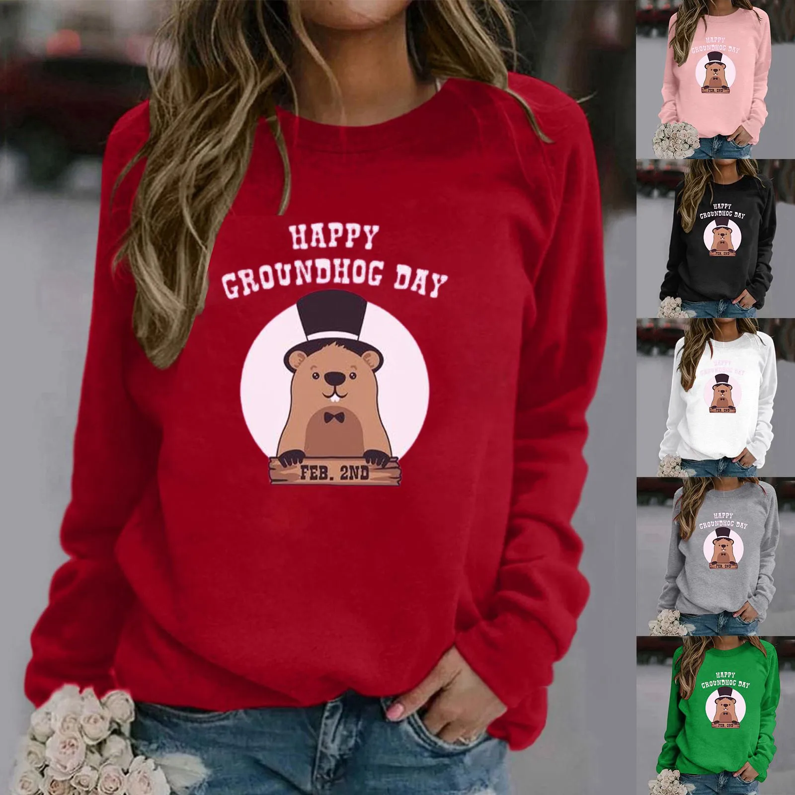 Cute Groundhog Sweatshirt –Happy Groundhog Day Sweatshirt Women’s Comfortable Sweatshirt For folk preppy style Outerwear