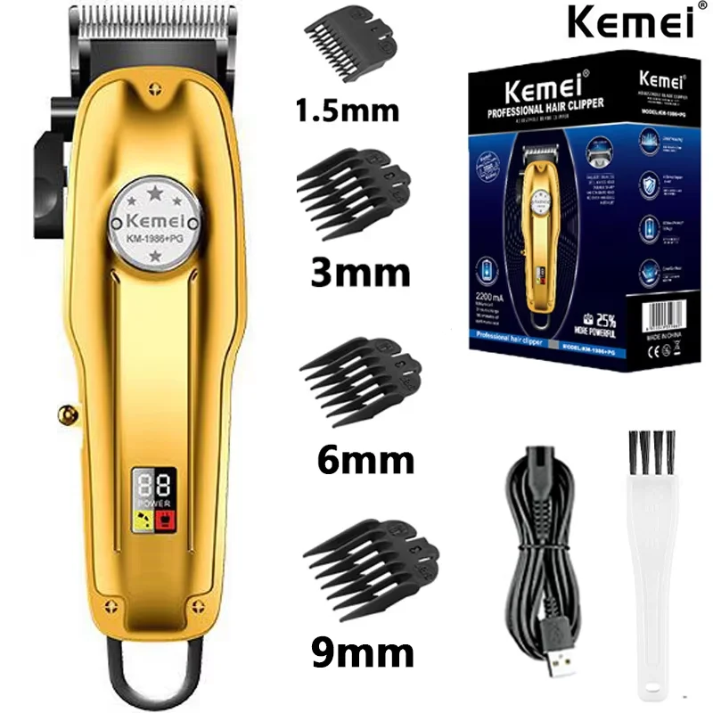 Kemei KM1986 Professional Hair Trimmer Men's Hair Clipper Cordless Electric USB Charging LCD Display Barber Hair Cutting Machine image 3