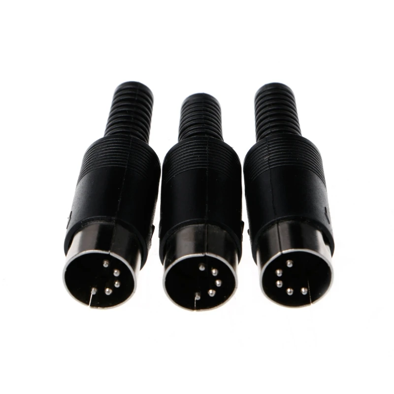 3 Pcs DIN Male Plug Cable Connector 5 Pin with Plastic Handle