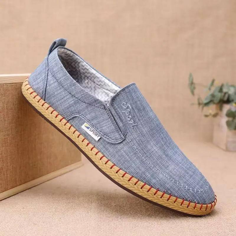 

Мужская весенне-осенняя новая парусиновая обувь на резиновой подошве, нескользящая дышащая неглубокая обувь без шнуровки, легкая рабочая обувь с круглым носком, рыбацкая обувь