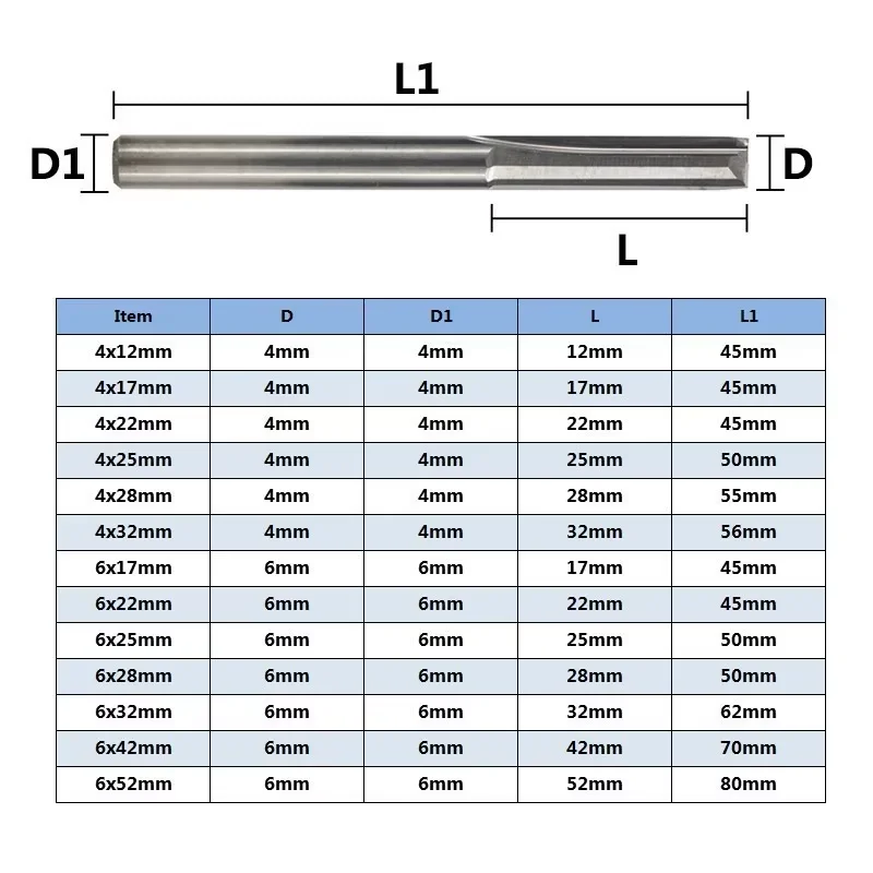 4/6/8mm Shank 2 Flute Straight Milling Cutter Carbide End Mill CNC Router Bit for Woodworking Tools Engraving Bit Straight Slot