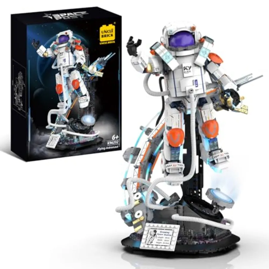 

Space-themed astronaut toy building blocks set with lighting and misting effects, ABS plastic, silver-gray, for ages 8+, educat