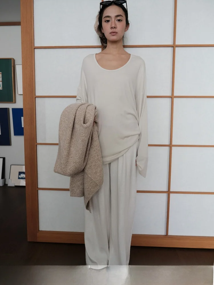 

Loose Modal Long Sve round Ne Face Mask Home Commute Casual Wear Comfortable Skin-friendly Autumn T-irt for Teen Girls