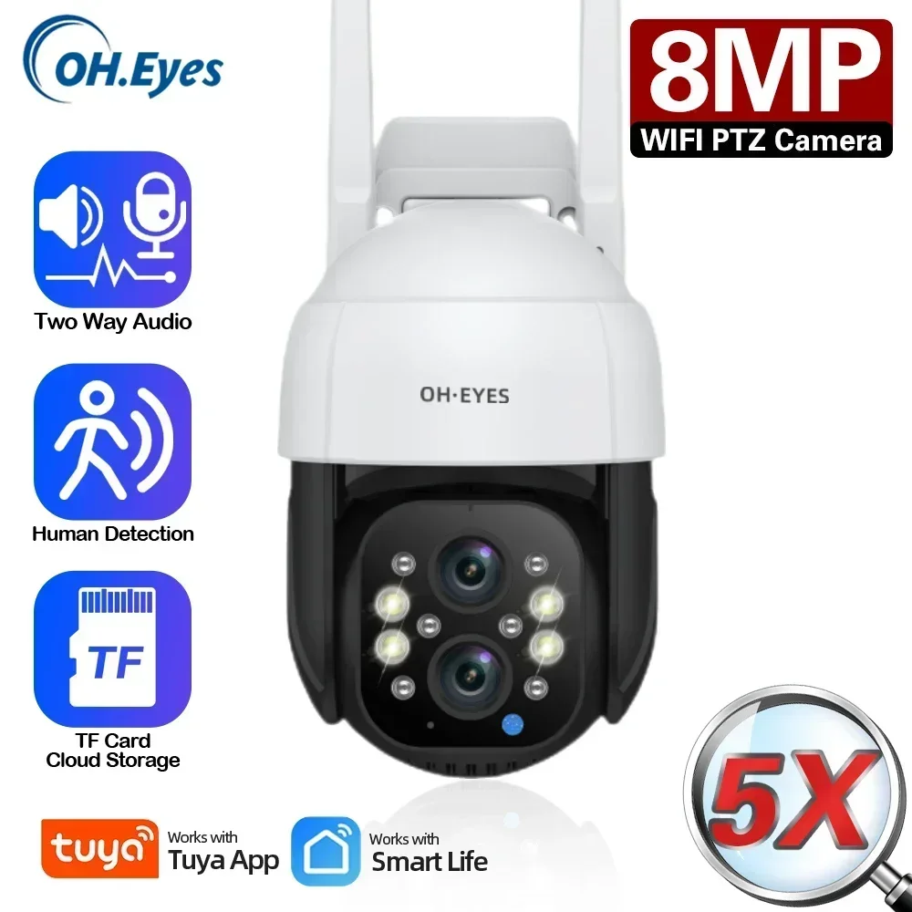 8MP Tuya Smart Dual Lens Wifi IP Camera Auto Tracking Wireless Security Cam Outdoor Street PTZ CCTV Surveillance Camera 5X Zoom