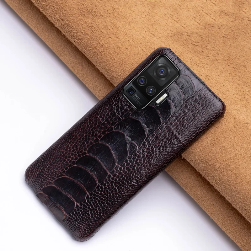 

Genuine Leather Phone Case For VIVO X70 X60 X30 Pro Nex 3 iQOO 8 Half Pack Luxury Ostrich Skin Back Cover