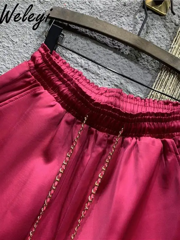 Summer Women's Elastic High-waisted Satin Short Pants Casual 2024 New Streetwear Large Size Loose A-shaped Wide-leg Shorts Woman
