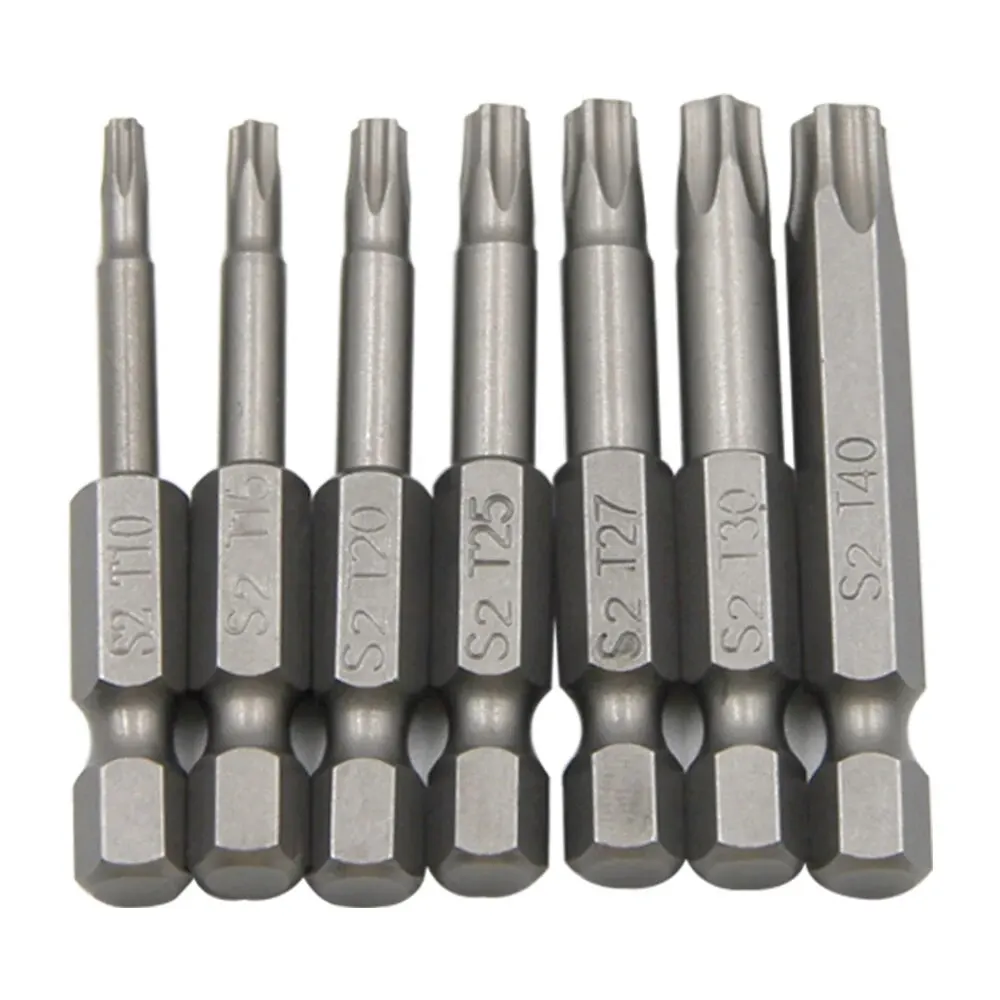 7pc Hexagonal Handle Five Star Hollow Screwdriver Head with Hole S2 Magnetic Screwdriver Head T10-T40 Tool Set