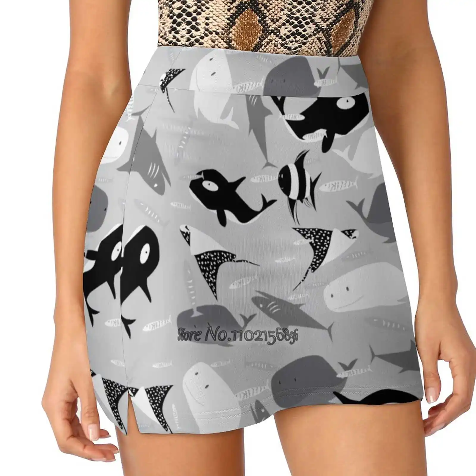 Ocean Creatures Women Tennis Skirts Golf Badminton Pantskirt Sports Phone Pocket Skort Ocean Sea Whale Killer Whale Stingray