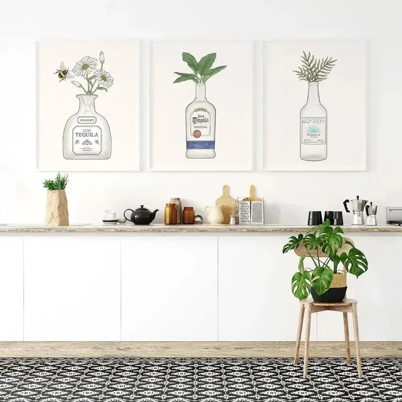 Licor melocotones Tequila Vodka flores Bar cuadro sobre lienzo para pared carteles e impresiones de imágenes para decoración del hogar y sala de estar