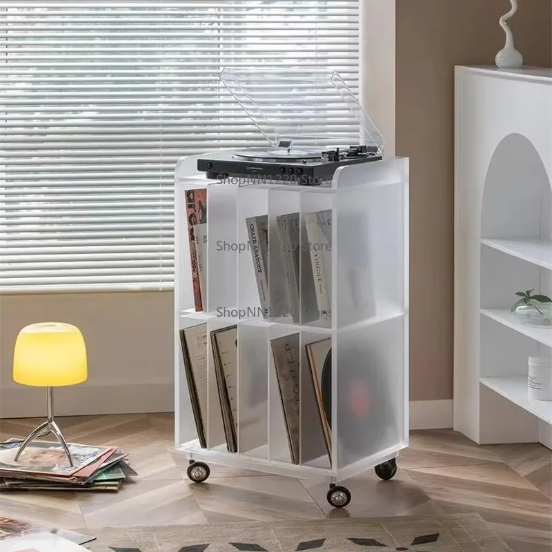 

Modern Creative Small Corner Side Table Red Acrylic Bookshelf & Coffee Table Simple Mobile Display Rack