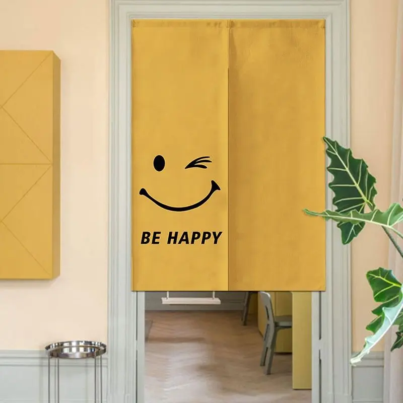 Nordic Ins Happy Face Yellow Door Curtain Home Decorations Hanging Curtains Kitchen Bathroom Partition Curtain Japanese Noren