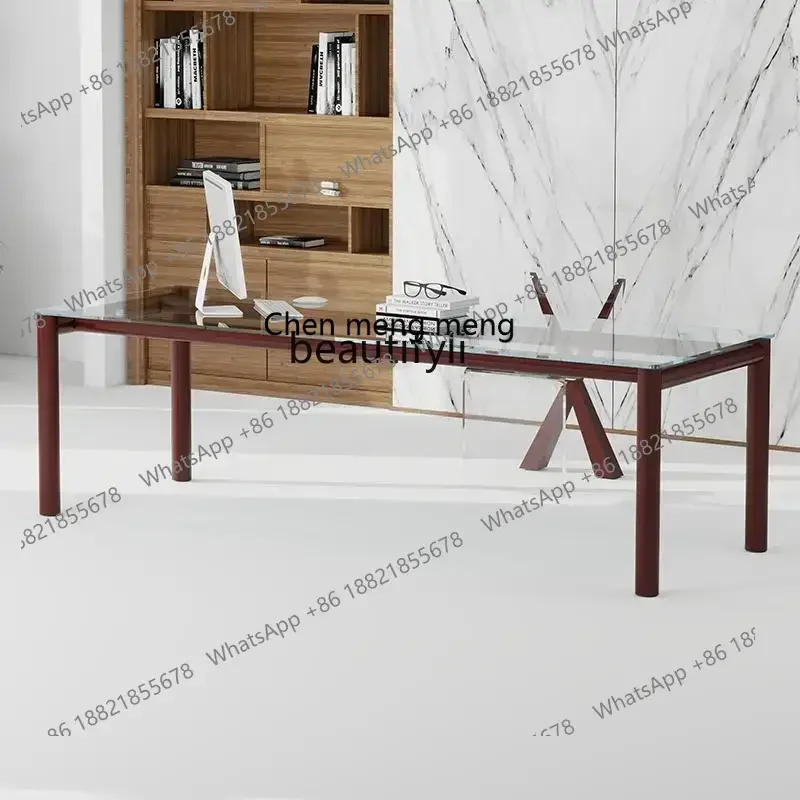 A182 C Italian light luxury, extended glass desk, modern minimalist, large flat dining table and chairs
