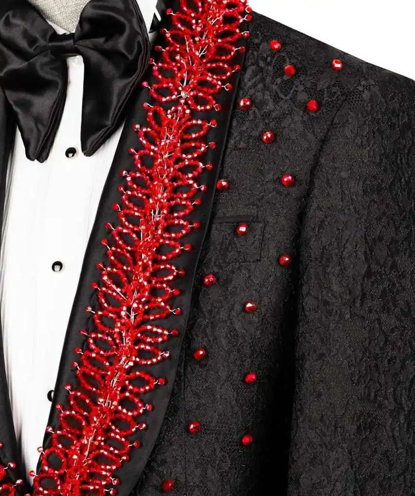 الفاخرة الجاكار الرجال الزفاف البدلات الرسمية شال التلبيب الديكور سترة الحلل زر واحد حفلة الأعمال 2 قطع مخصصة #2