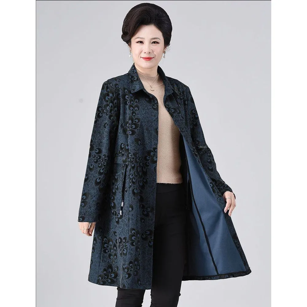 High Quality Women\'s Elegant Trench Coats 2022 Fashion Double-Breasted Belt Jacquard Autumn Winter Outerwear 5XL W989