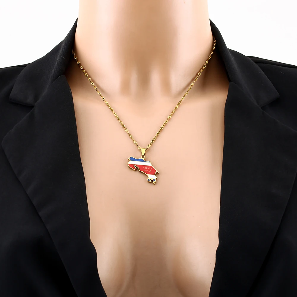 

Fashion Costa Rica Map Flag Pendant Necklace Stainless Steel Country Maps Jewelry Men Women Gift