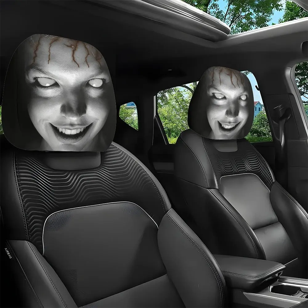 2pcs, Spooky Ghostly Portrait Print  Headrest Covers, All-Season Use, Soft and Comfortable Fabric, Durable and Easy to Install
