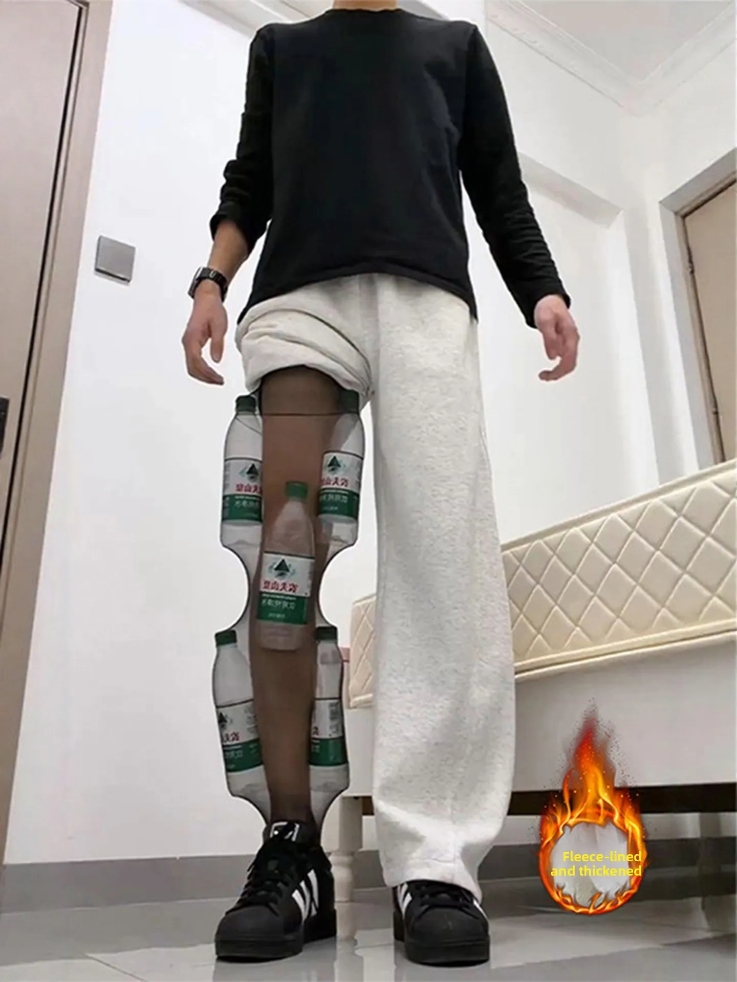 

Men's Fce Lined Thi Wide Leg Knife Fitn Sports Long Pants Straight Tube Casual Loose Fit High Waist Youth Faion