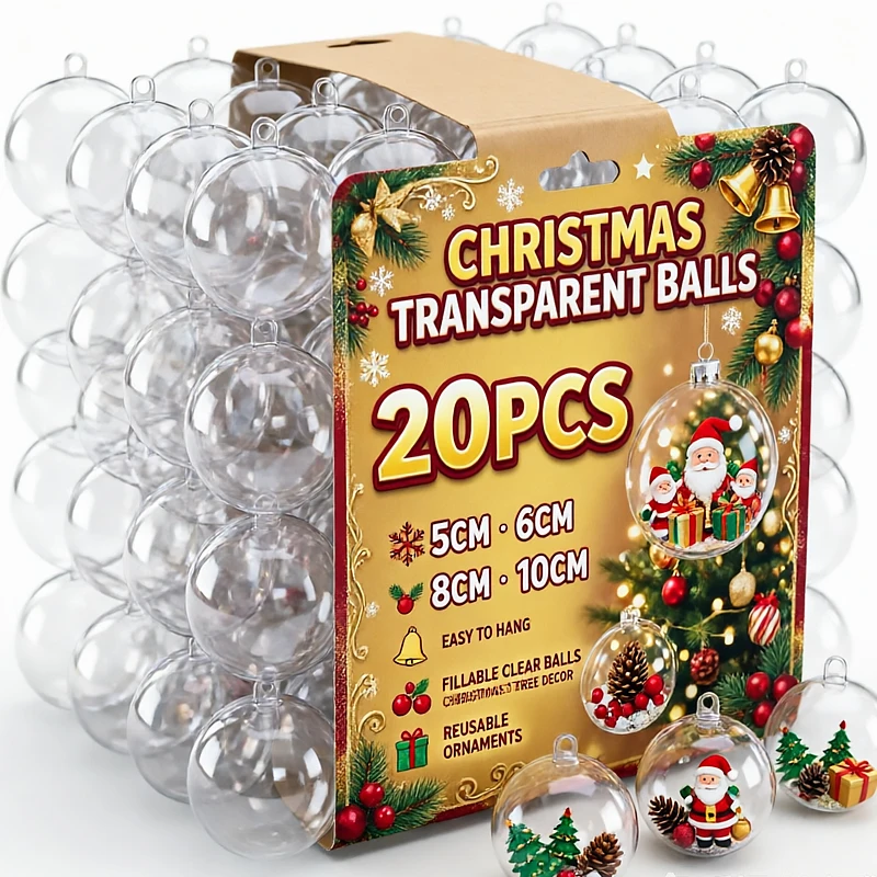 20/1 Pezzi di Palline Trasparenti in Plastica Apribili e Riempibili, Ornamenti Sospesi per Albero di Natale, Matrimoni, Feste e Decorazioni per la Cas